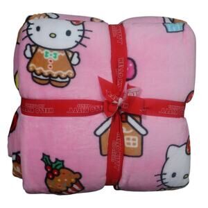 Hello Kitty Pink Gingerbread Christmas Blanket FULL / QUEEN Plush Sanrio Cozy